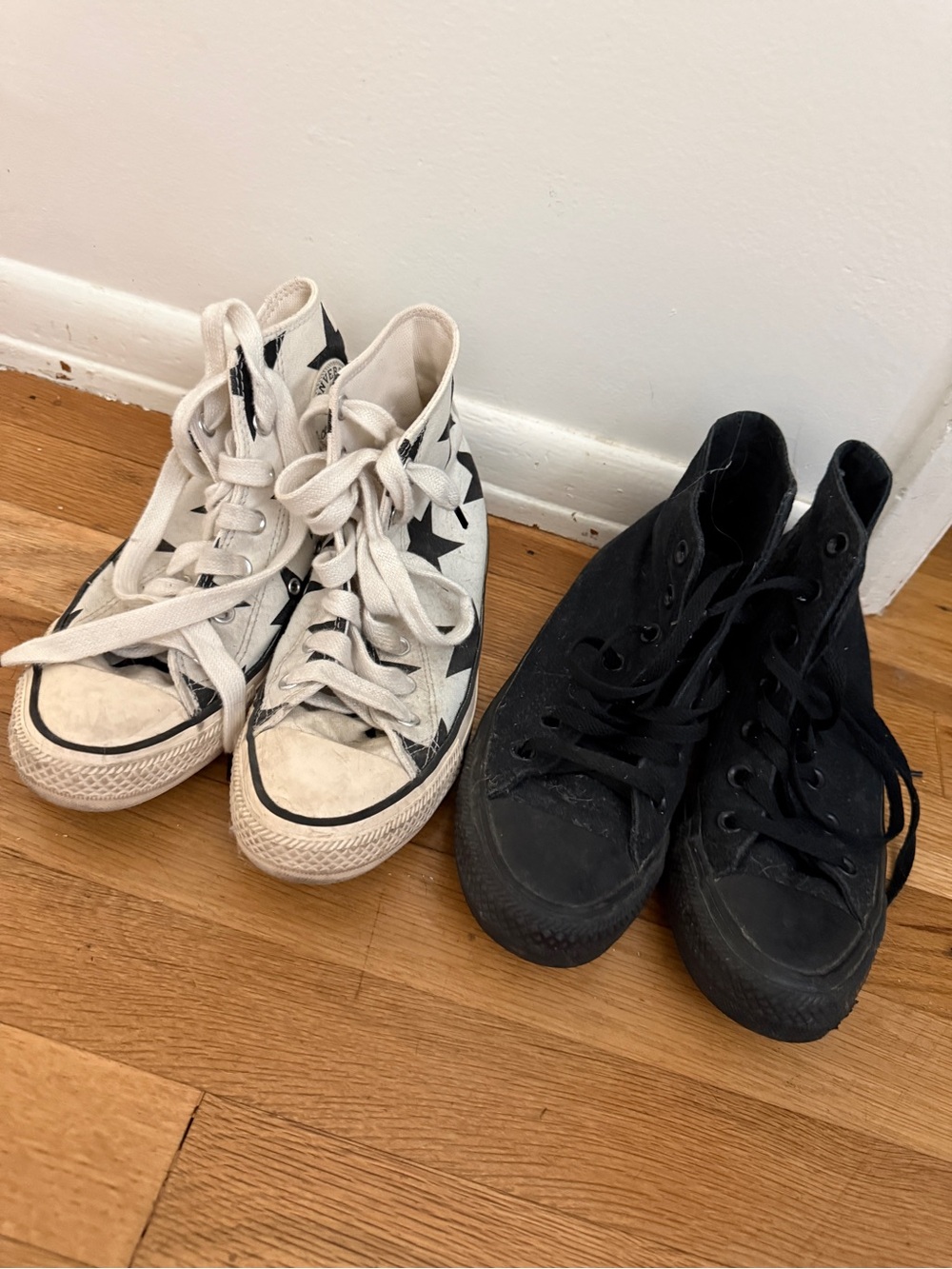 (2) Converse High-Top Sneakers in Black and White Star Print